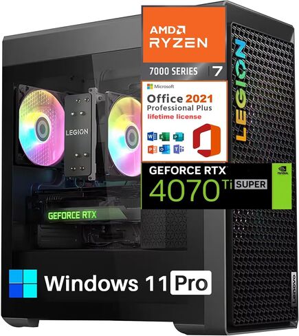 سطح المكتب برج الألعاب Lenovo Legion T5 Gen 8، AMD Ryzen 7 7700، NVIDIA GeForce RTX 4070 Ti، 64 جيجابايت DDR5، 4 تيرابايت SSD + 2 تيرابايت HDD، Wi-Fi 6E، DP، لوحة مفاتيح وماوس سلكية، مع ترخيص Windows 11 Pro وOffice Pro مدى الحياة in Saudi Arabia