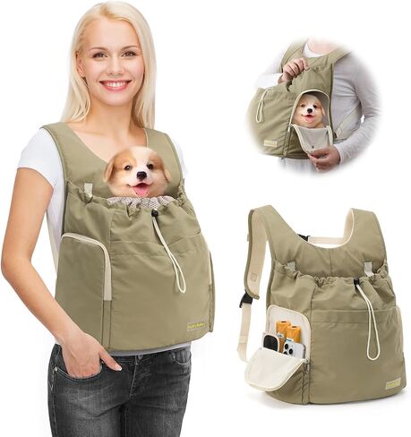 Dog Front Carrier Backpack, Adjustable Pet Dog Carrier Backpack Ventilated Mesh Dog Travel Backpack with Zippered Side Windows for Traveling Hiking for Small Medium Dogs Cats (Max 15 lbs) in Saudi Arabia