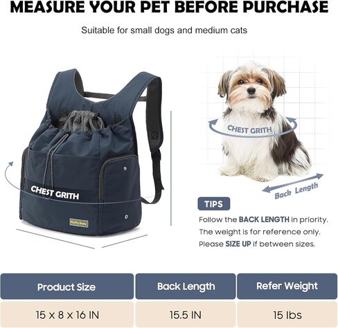 Dog Front Carrier Backpack, Adjustable Pet Dog Carrier Backpack Ventilated Mesh Dog Travel Backpack with Zippered Side Windows for Traveling Hiking for Small Medium Dogs Cats (Max 15 lbs) in Saudi Arabia