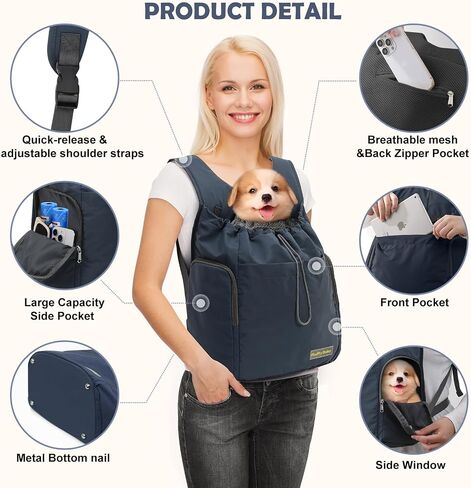 Dog Front Carrier Backpack, Adjustable Pet Dog Carrier Backpack Ventilated Mesh Dog Travel Backpack with Zippered Side Windows for Traveling Hiking for Small Medium Dogs Cats (Max 15 lbs) in Saudi Arabia