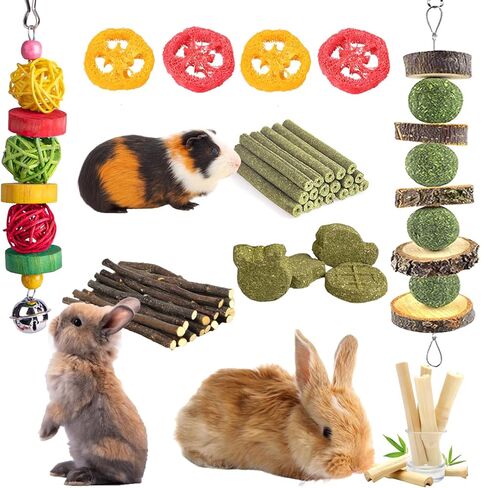 Grddaef 19 Pcs Rabbit Chew Toys for Teeth, Bunny Toys Chew and Treats Natural Timothy Hay for Rabbit Guinea Pigs Hamster Chinchillas Rat in Kuwait