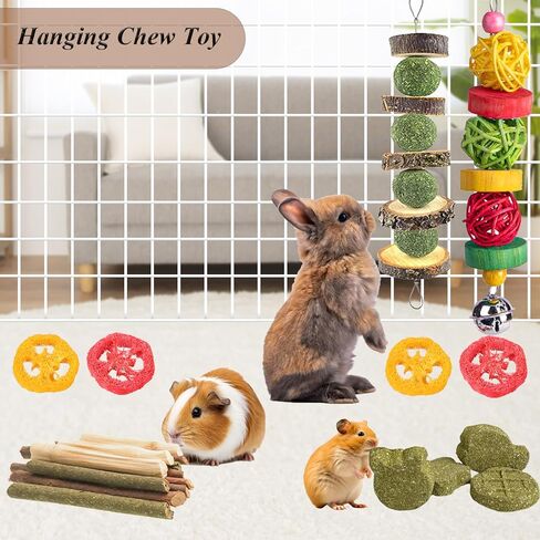 Grddaef 19 Pcs Rabbit Chew Toys for Teeth, Bunny Toys Chew and Treats Natural Timothy Hay for Rabbit Guinea Pigs Hamster Chinchillas Rat in Kuwait