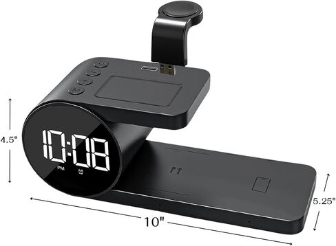 محطة الشحن اللاسلكية Brookstone 4 في 1: أنيقة | متوافق مع سلسلة iPhone 15,14,13,12 Pro Max، وجميع سلاسل iWatch، متوافق مع Airpods 3,2 Pro| محطة شحن لاسلكية مع ساعة. in Kuwait