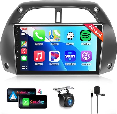 2G+64G لسيارة Toyota RAV4 2001-2006 ستيريو سيارة Android مع Carplay لاسلكي Android Auto، شاشة لمس 9 بوصة راديو سيارة بلوتوث يدعم نظام تحديد المواقع والملاحة WiFi HiFi Audio FM SWC USB + كاميرا احتياطية عالية الدقة in Saudi Arabia