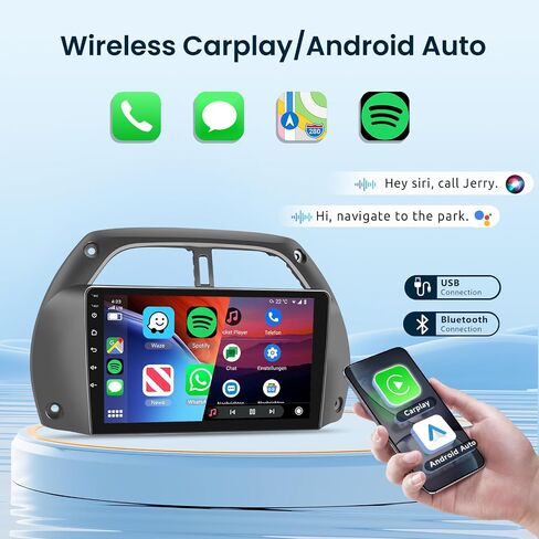 2G+64G لسيارة Toyota RAV4 2001-2006 ستيريو سيارة Android مع Carplay لاسلكي Android Auto، شاشة لمس 9 بوصة راديو سيارة بلوتوث يدعم نظام تحديد المواقع والملاحة WiFi HiFi Audio FM SWC USB + كاميرا احتياطية عالية الدقة in Saudi Arabia