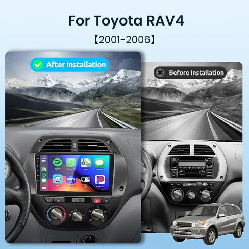 2G+64G لسيارة Toyota RAV4 2001-2006 ستيريو سيارة Android مع Carplay لاسلكي Android Auto، شاشة لمس 9 بوصة راديو سيارة بلوتوث يدعم نظام تحديد المواقع والملاحة WiFi HiFi Audio FM SWC USB + كاميرا احتياطية عالية الدقة in Saudi Arabia