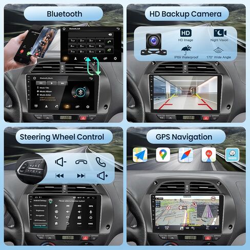2G+64G لسيارة Toyota RAV4 2001-2006 ستيريو سيارة Android مع Carplay لاسلكي Android Auto، شاشة لمس 9 بوصة راديو سيارة بلوتوث يدعم نظام تحديد المواقع والملاحة WiFi HiFi Audio FM SWC USB + كاميرا احتياطية عالية الدقة in Saudi Arabia