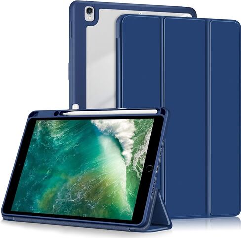 حافظة متوافقة مع iPad 9 8 7 Generation 10.2 Inch 2021 2020 2019، iPad Air 3 Generation 10.5 2019، iPad Pro 10.5 2017 Tablet، غطاء مضاد للتصادم مع تنبيه/غفو تلقائي، أزرق داكن in Kuwait