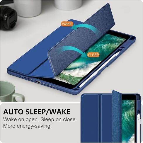 حافظة متوافقة مع iPad 9 8 7 Generation 10.2 Inch 2021 2020 2019، iPad Air 3 Generation 10.5 2019، iPad Pro 10.5 2017 Tablet، غطاء مضاد للتصادم مع تنبيه/غفو تلقائي، أزرق داكن in Kuwait