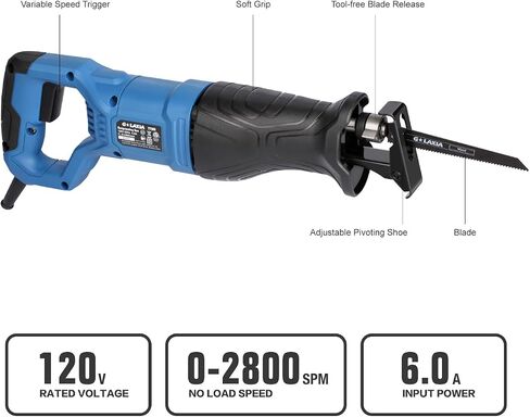 Reciprocating Saw, 5Amp 3000SPM Variable Speed Reciprocating Saw with 1/2" Stroke Length, 6Pcs Blades for Wood, Soft Metal, PVC Pipe Cutting in Kuwait