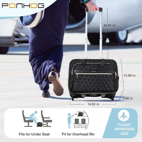 حقيبة كمبيوتر محمول متدحرجة - حقيبة متدحرجة للنساء مقاس 17.3 بوصة حقيبة كمبيوتر محمول مع عجلات للعمل ورحلة الطيران معتمدة للحمل على حقائب كمبيوتر دوارة للعمل والسفر والزوجة الجامعية والأم in Kuwait