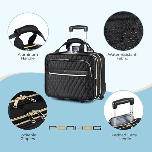 حقيبة كمبيوتر محمول متدحرجة - حقيبة متدحرجة للنساء مقاس 17.3 بوصة حقيبة كمبيوتر محمول مع عجلات للعمل ورحلة الطيران معتمدة للحمل على حقائب كمبيوتر دوارة للعمل والسفر والزوجة الجامعية والأم in Kuwait