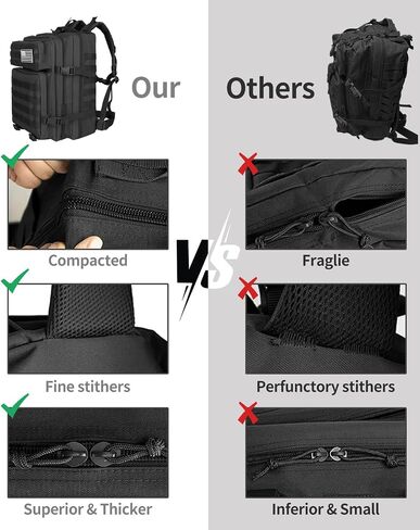 حقيبة ظهر تكتيكية صغيرة - حقيبة ظهر تكتيكية عسكرية 25L/35L/45L للرجال Molle Daypack حقيبة ظهر للمشي لمسافات طويلة لمدة 3 أيام مع حامل زجاجة 25L حقائب ظهر سوداء صغيرة in Saudi Arabia