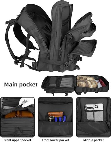 حقيبة ظهر تكتيكية صغيرة - حقيبة ظهر تكتيكية عسكرية 25L/35L/45L للرجال Molle Daypack حقيبة ظهر للمشي لمسافات طويلة لمدة 3 أيام مع حامل زجاجة 25L حقائب ظهر سوداء صغيرة in Saudi Arabia
