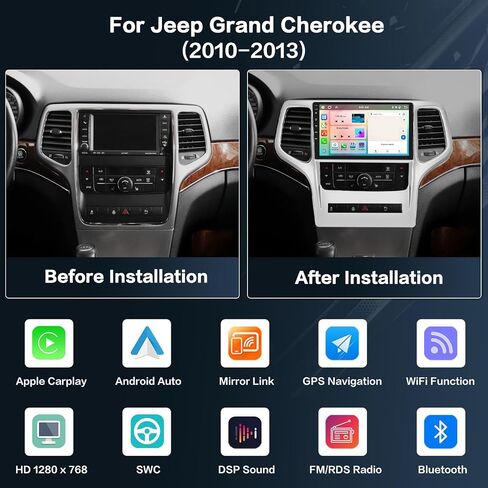 8-Core 4+64G Android Car Stereo Screen for Jeep Grand Cherokee 2010-2013 Radio Upgrade, 9'' Touch Screen with Wireless CarPlay Android Auto, Mirror Link, GPS Navigation, AHD Backup Camera in Saudi Arabia