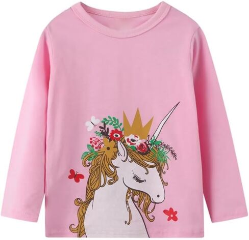 MSSMART Toddler Girl Long Sleeve T-Shirts Kids Cotton Fall Top Crewneck Clothes 2-7 Years in Kuwait