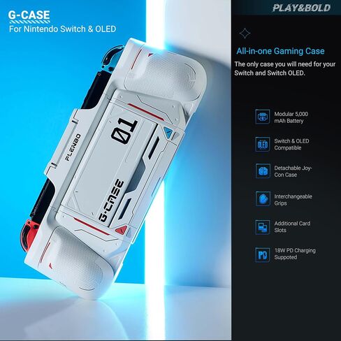 Plenbo G-case-[Non-Bluetooth Version]: All-in-One Grip & Charging Case for Nintendo Switch OLED with Modular Battery, Ergonomic Grips for All Hands, Detachable Joy-Con Case, Black in Saudi Arabia
