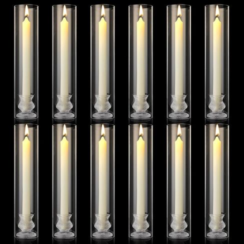 6 Pcs 2.5" W x 12" H Hurricane Candle Holder Sleeve Bottomless Glass Cylinder Candleholder Tall Candle Glass Cover Clear Open Ended Candle Wedding Decor Home Wedding Christmas Table in Kuwait