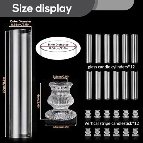 6 Pcs 2.5" W x 12" H Hurricane Candle Holder Sleeve Bottomless Glass Cylinder Candleholder Tall Candle Glass Cover Clear Open Ended Candle Wedding Decor Home Wedding Christmas Table in Kuwait