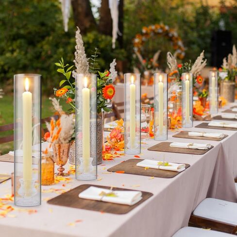 6 Pcs 2.5" W x 12" H Hurricane Candle Holder Sleeve Bottomless Glass Cylinder Candleholder Tall Candle Glass Cover Clear Open Ended Candle Wedding Decor Home Wedding Christmas Table in Kuwait