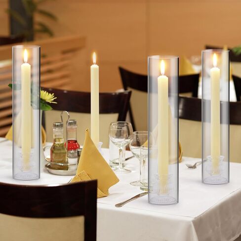 6 Pcs 2.5" W x 12" H Hurricane Candle Holder Sleeve Bottomless Glass Cylinder Candleholder Tall Candle Glass Cover Clear Open Ended Candle Wedding Decor Home Wedding Christmas Table in Kuwait