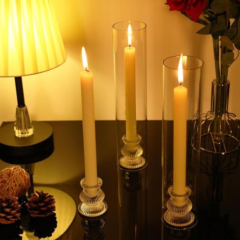 6 Pcs 2.5" W x 12" H Hurricane Candle Holder Sleeve Bottomless Glass Cylinder Candleholder Tall Candle Glass Cover Clear Open Ended Candle Wedding Decor Home Wedding Christmas Table in Kuwait
