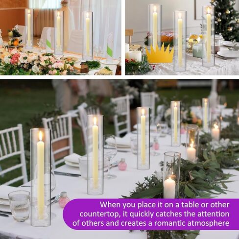 6 Pcs 2.5" W x 12" H Hurricane Candle Holder Sleeve Bottomless Glass Cylinder Candleholder Tall Candle Glass Cover Clear Open Ended Candle Wedding Decor Home Wedding Christmas Table in Kuwait