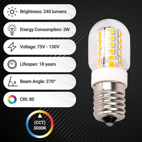 لمبة الميكروويف BlueStars 3W E17 Base 8206232A لمبة إضاءة LED قابلة للتعتيم، 3000K أبيض دافئ، تساوي 40W ساطعة، 75V-130V، 240 لومن للثلاجة والميكروويف وغطاء المطبخ - حزمة من 3 in Saudi Arabia