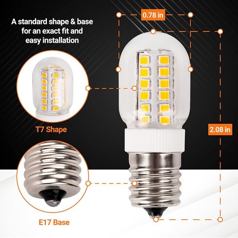 لمبة الميكروويف BlueStars 3W E17 Base 8206232A لمبة إضاءة LED قابلة للتعتيم، 3000K أبيض دافئ، تساوي 40W ساطعة، 75V-130V، 240 لومن للثلاجة والميكروويف وغطاء المطبخ - حزمة من 3 in Saudi Arabia