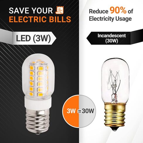 لمبة الميكروويف BlueStars 3W E17 Base 8206232A لمبة إضاءة LED قابلة للتعتيم، 3000K أبيض دافئ، تساوي 40W ساطعة، 75V-130V، 240 لومن للثلاجة والميكروويف وغطاء المطبخ - حزمة من 3 in Saudi Arabia