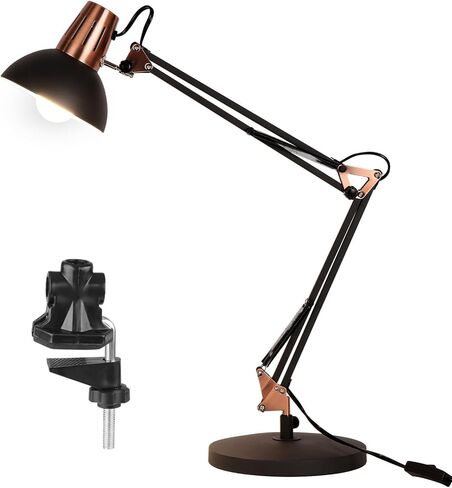 FIRVRE Metal Desk Lamp Adjustable Goose Neck Architect Table Lamp Sandy Black Tall Reading Light Swing Arm Desk Lamp with Clamp Eye-Caring for Bedroom Bedside Study Home Office Library Workplace in Kuwait