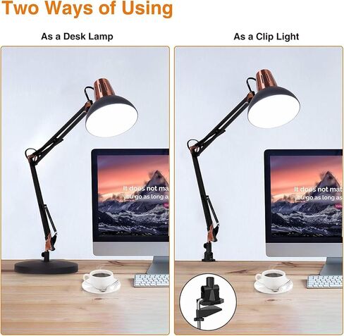 FIRVRE Metal Desk Lamp Adjustable Goose Neck Architect Table Lamp Sandy Black Tall Reading Light Swing Arm Desk Lamp with Clamp Eye-Caring for Bedroom Bedside Study Home Office Library Workplace in Kuwait