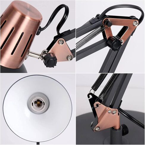 FIRVRE Metal Desk Lamp Adjustable Goose Neck Architect Table Lamp Sandy Black Tall Reading Light Swing Arm Desk Lamp with Clamp Eye-Caring for Bedroom Bedside Study Home Office Library Workplace in Kuwait