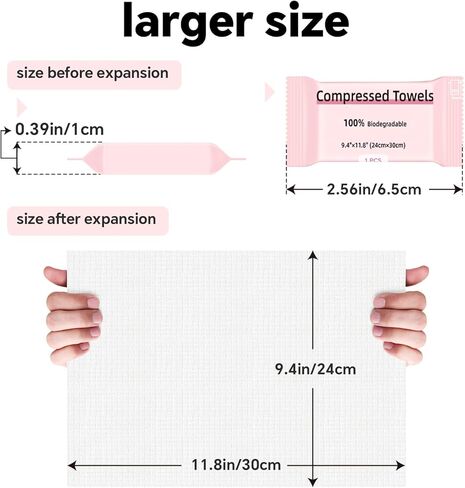 Compressed Towel Tablets Large Size, 23.6 x 11.8 inch 6 Pcs Disposable Portable Towel Individually Packed Coin Tissue for Travel, Camping, Hiking, Sport, Beauty Salon and Other Outdoor Activities in Kuwait