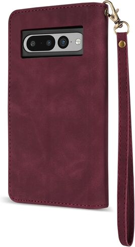 ZZXX for Google Pixel 7 Pro Case Wallet with RFID Blocking Card Slot Premium PU Leather Zipper Flip Folio Wallet with Wrist Strap Kickstand Protective for Google 7 Pro Wallet Case(Wine Red 6.7 Inch) in Saudi Arabia