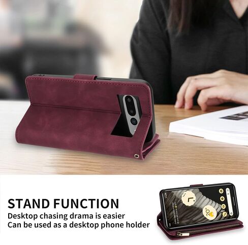 ZZXX for Google Pixel 7 Pro Case Wallet with RFID Blocking Card Slot Premium PU Leather Zipper Flip Folio Wallet with Wrist Strap Kickstand Protective for Google 7 Pro Wallet Case(Wine Red 6.7 Inch) in Saudi Arabia