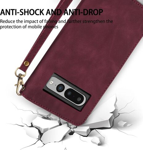 ZZXX for Google Pixel 7 Pro Case Wallet with RFID Blocking Card Slot Premium PU Leather Zipper Flip Folio Wallet with Wrist Strap Kickstand Protective for Google 7 Pro Wallet Case(Wine Red 6.7 Inch) in Saudi Arabia