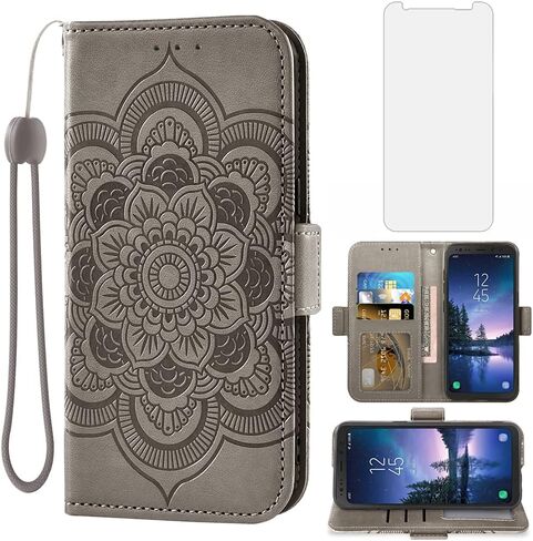 Asuwish متوافق مع حافظة محفظة Samsung Galaxy S8 Active وواقي شاشة من الزجاج المقسى وغطاء قلاب وحامل بطاقة الائتمان وحافظات الهاتف الخلوي لهاتف Glaxay S8Active 8s S 8 8Active G892A للنساء والرجال باللون الرمادي in Saudi Arabia