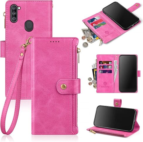 Antsturdy Compatible with Samsung Galaxy A11 Wallet case with Card Holder for Women Men Phone case RFID Blocking PU Leather Flip Shockproof Cover with Strap Zipper Credit Card Slots,Purple in Kuwait