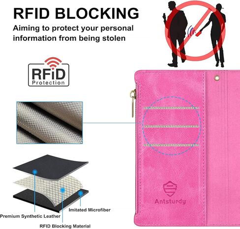 Antsturdy Compatible with Samsung Galaxy A11 Wallet case with Card Holder for Women Men Phone case RFID Blocking PU Leather Flip Shockproof Cover with Strap Zipper Credit Card Slots,Purple in Kuwait