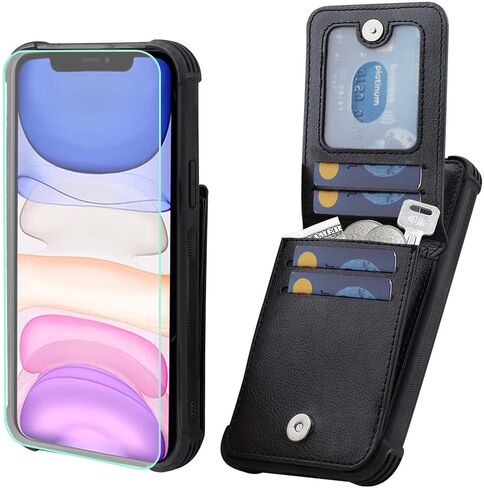 VANAVAGY متوافق مع حافظة محفظة iPhone 11 للنساء والرجال، غطاء هاتف قابل للطي بمشبك مغناطيسي من الجلد مع حامل بطاقة الائتمان وجيب للعملات المعدنية، أسود in Saudi Arabia