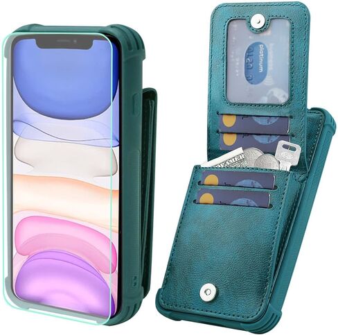 VANAVAGY Compatible for iPhone 11 Wallet Case for Women and Men,Leather Magnetic Clasp Flip Folio Phone Cover with Credit Card Holder and Coin Pocket,Black in Kuwait