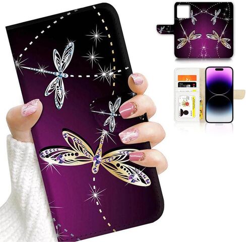 for iPhone 14 Pro Max Art Designed Flip Wallet Style Cover Case Fancy Flower Full Body Protection AD003 (#24886 Purple Rose Flower i14pmax) in Kuwait