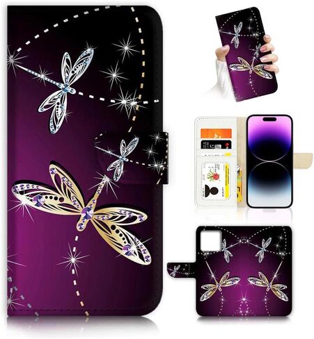 for iPhone 14 Pro Max Art Designed Flip Wallet Style Cover Case Fancy Flower Full Body Protection AD003 (#24886 Purple Rose Flower i14pmax) in Kuwait