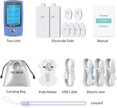 TEC.BEAN 24 Modes TENS Unit Muscle Stimulator, Rechargeable TENS Machine with 8 Electrode Pads (American Gel), Electric Pulse Massager for Pain Relief Therapy in Saudi Arabia