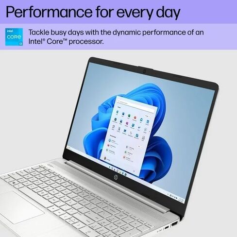 كمبيوتر محمول HP 15 رفيع باللون الفضي Intel i3-1215U سداسي النواة (Beat i5-1135G7) وذاكرة الوصول العشوائي (RAM) سعة 8 جيجابايت وسعة 256 جيجابايت SSD وكاميرا ويب بدقة 15.6 بوصة وواي فاي ورسومات 4K W11 (15-DY5 - متجدد) in Saudi Arabia