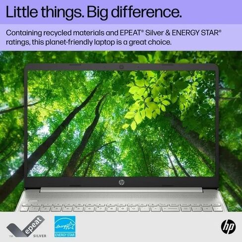 كمبيوتر محمول HP 15 رفيع باللون الفضي Intel i3-1215U سداسي النواة (Beat i5-1135G7) وذاكرة الوصول العشوائي (RAM) سعة 8 جيجابايت وسعة 256 جيجابايت SSD وكاميرا ويب بدقة 15.6 بوصة وواي فاي ورسومات 4K W11 (15-DY5 - متجدد) in Saudi Arabia