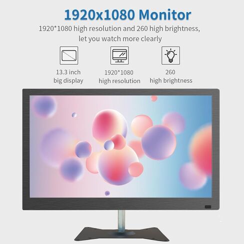 13.3 Inches Security Monitors & Displays, 1920x1080 Resolution, HD、VGA、PC Audio Interface, Built-in Speaker LCD Display Suitable for PC, Microcomputer, Camera, Microphone in Saudi Arabia