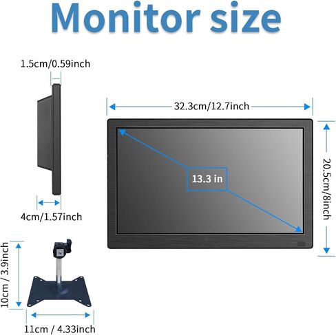 13.3 Inches Security Monitors & Displays, 1920x1080 Resolution, HD、VGA、PC Audio Interface, Built-in Speaker LCD Display Suitable for PC, Microcomputer, Camera, Microphone in Saudi Arabia