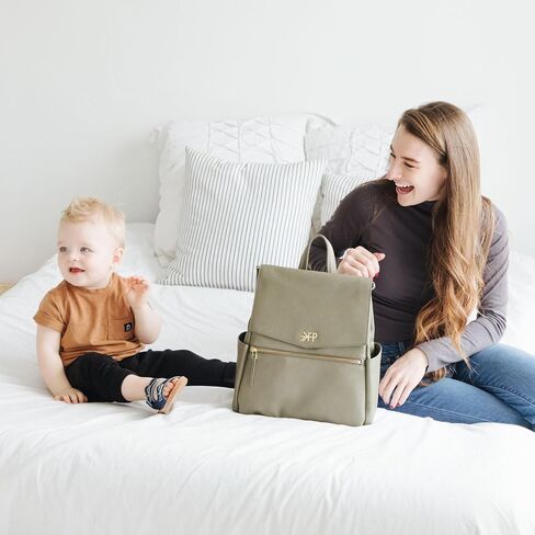 Freshly Picked Mini Diaper Bag II Backpack – Premium Vegan Leather Small Baby Bag without Changing Pad, Compact, Lightweight & Stylish for Moms On-the-Go, Cognac in Kuwait